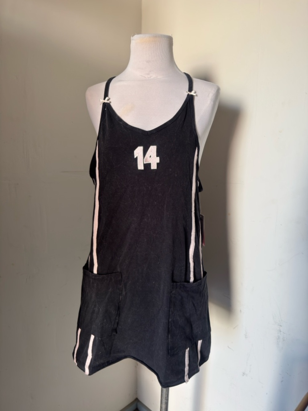 Black Linen Apron Dress with White Number 14